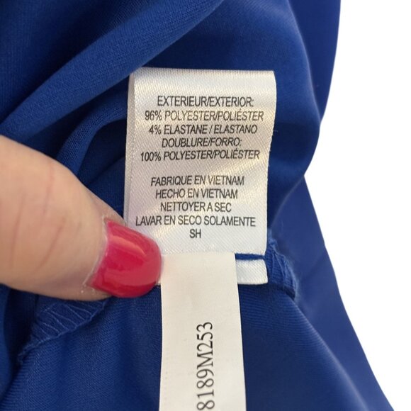 Tahari Arthur S. Levine Blue Belted Midi Faux Wrap Dress Collared Neck - Picture 9 of 11